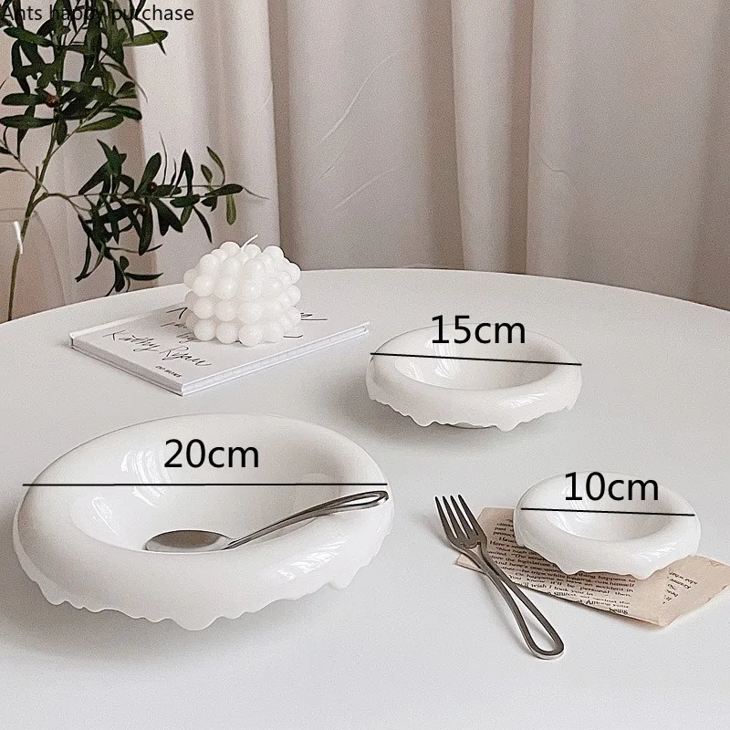 White Ceramic Dinner Plate Round Breakfast Plates Dessert Bowl Fruit Plate Salad Bowl Western Pasta Plates Snack Tray Fruit Dish