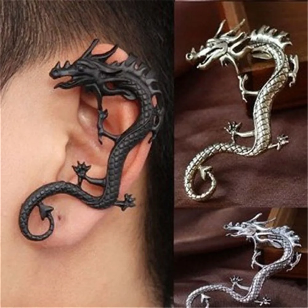 Wu\'s2022 New Dragon Ear Clips Retro Punk Jewelry Accessories Earrings Men and Women Clip Ear Clips Earrings Without Ear Holes Me