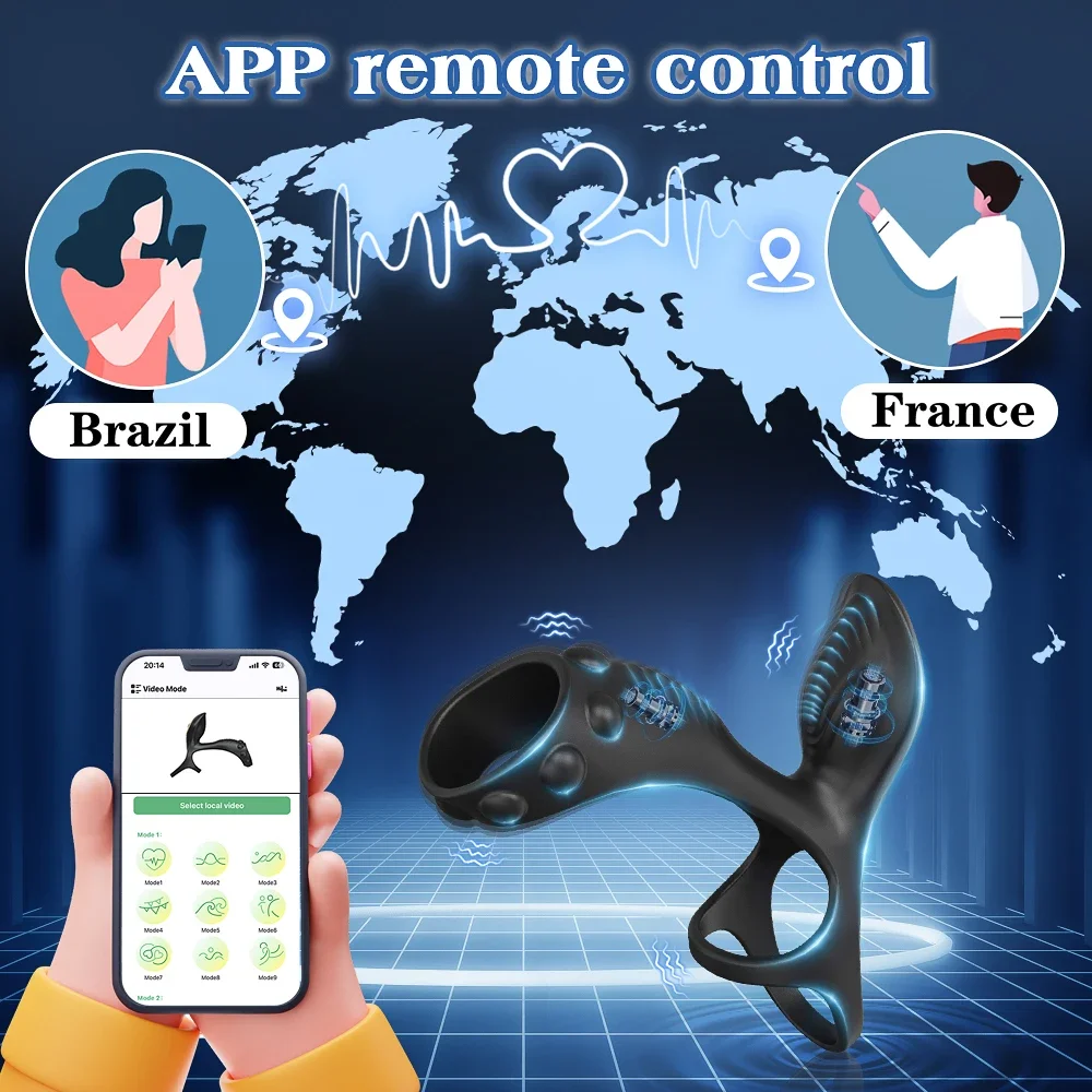 APP التحكم تهتز خاتم الديك القضيب الدائري للرجال القذف تأخير العفة قفص حشفة البظر ألعاب جنسية هزازة ضد الماء للأزواج