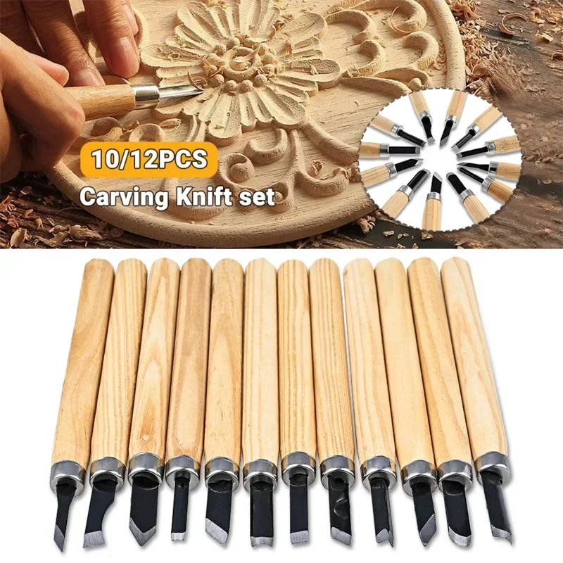 3-12pcs Wood Carving Chisel Knife Hand Tool Set For Basic Detailed Carving Woodworkers Gouges Woodworking Tools Woodcut Drilling