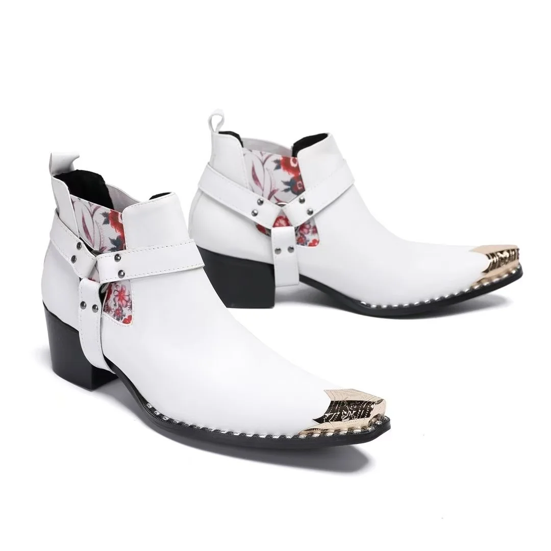 Schwarze Herren-Stiefeletten aus Schlangenleder mit Nietenbesatz, Blockabsatz, auffälliges Design, modische Schuhe für Bars, Bühnen, Streetwear und besondere Anlässe. – Detail 19