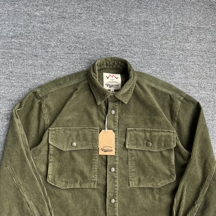 Autumn Winter Vintage Dense Corduroy Shirts Coats for Men Casual Loose Pockets Jackets Y2k Youth Male Snap Buttons Heavyweight