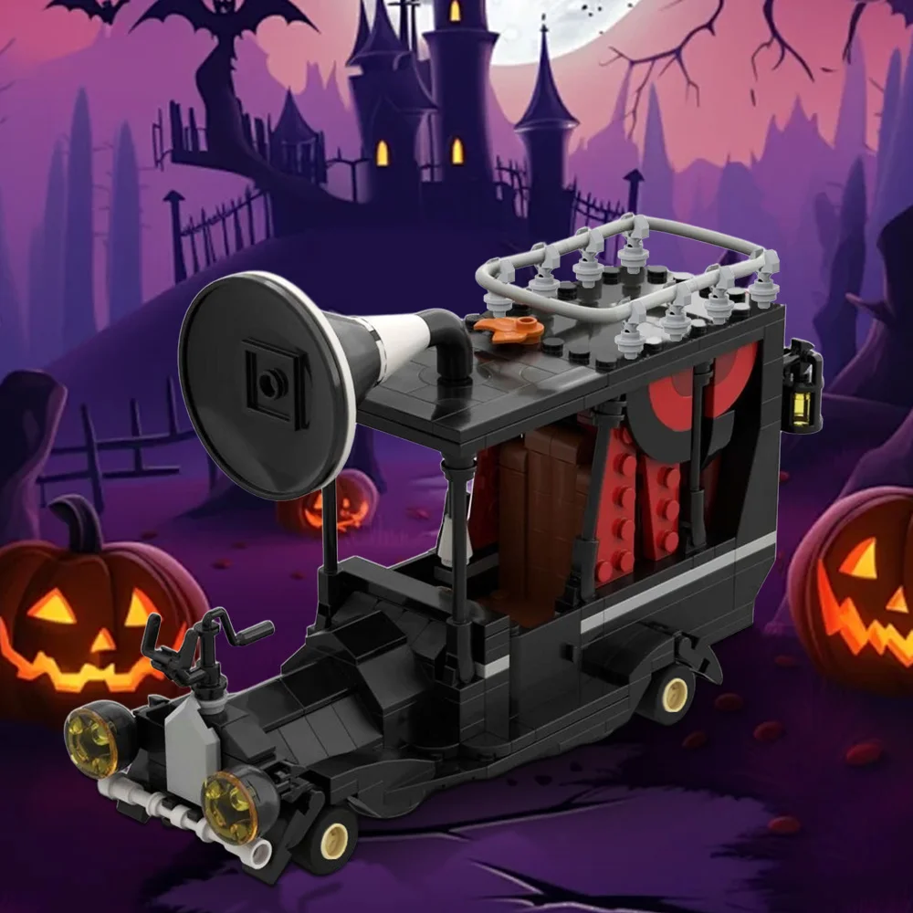 Moc filme de terror prefeito modelo de carro blocos de construção natal pesadelo retro carro halloween cidade carro tijolos brinquedo presente do dia das bruxas