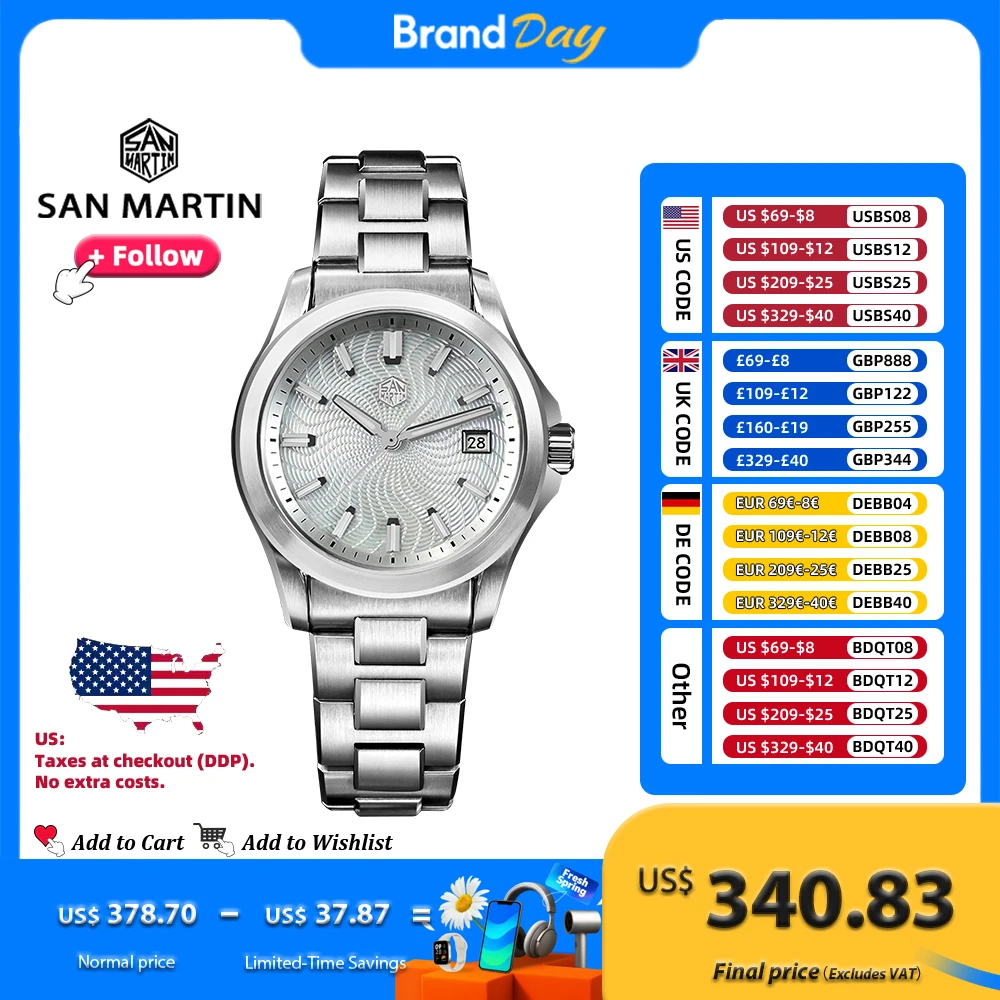 

Часы San Martin 39 мм, роскошные деловые часы Miyota 9015, автоматические механические часы SN0150 для мужчин с шваброй, водонепроницаемые 100 м