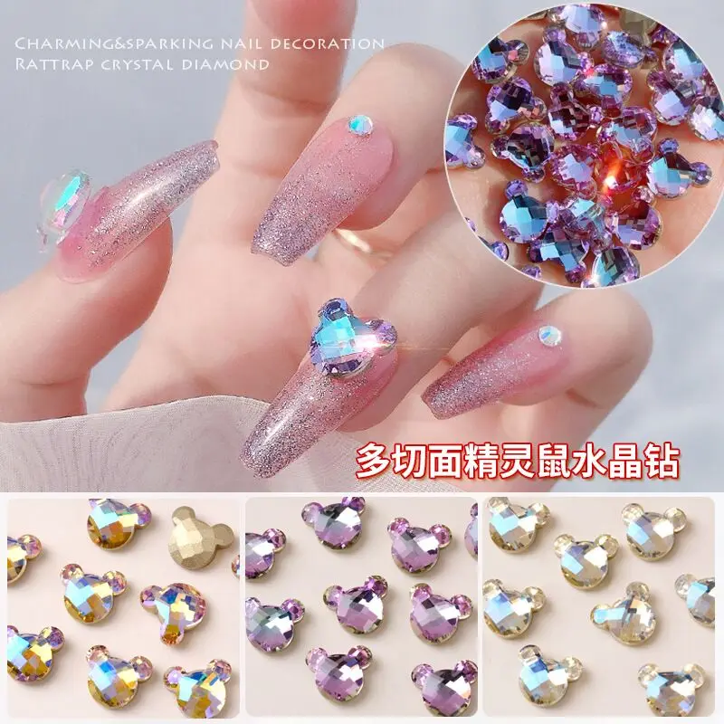 

10-Pcs2022 New AB Aurora Symphony Glass Fashion Nail Crystal K9 Gems 3D Elf Head Nail Art Decoration Jewelry Accessories