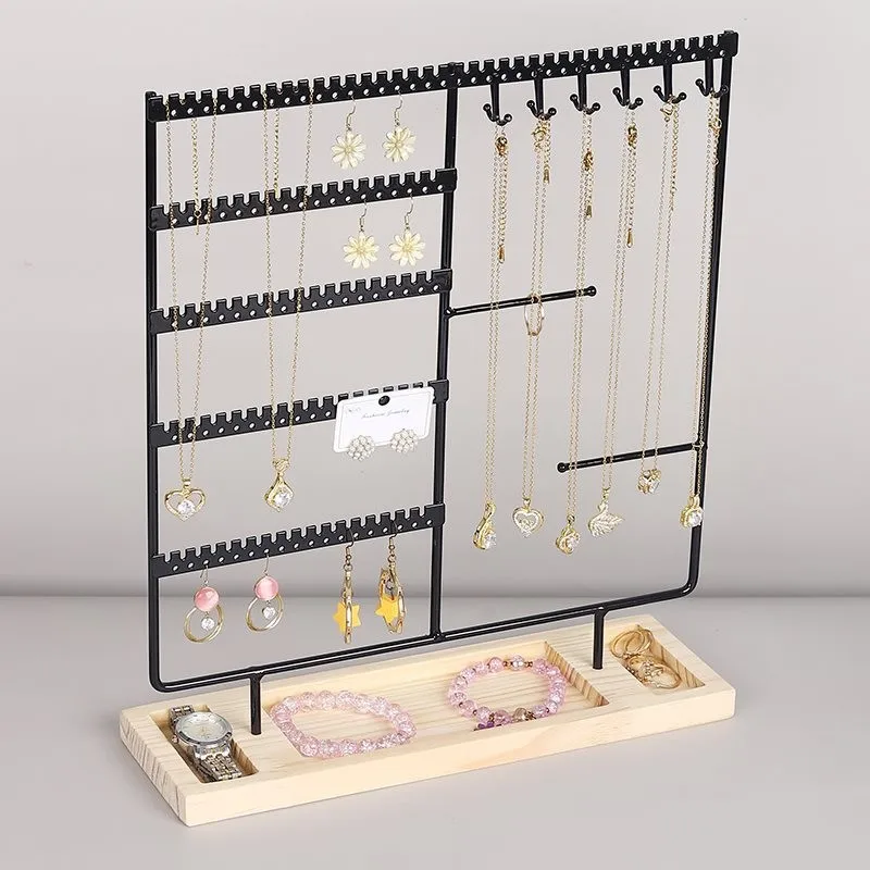 

Многофункциональная подставка для сережек, 1 шт., подставка для хранения колец и ожерелий, съемное деревянное основание, для хранения женских украшений
