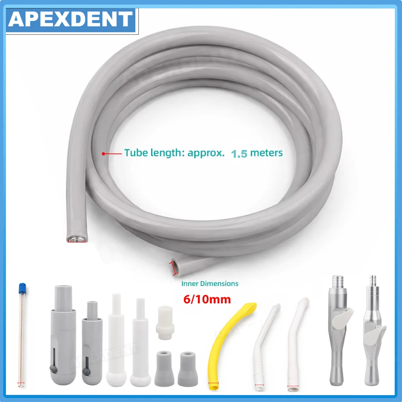 APEXDENTDental Oral Saliva Ejector Strong / Weak Suction Valves 1.5M Tubing Hose For Clinic Chair Unit Dentistry Instruments