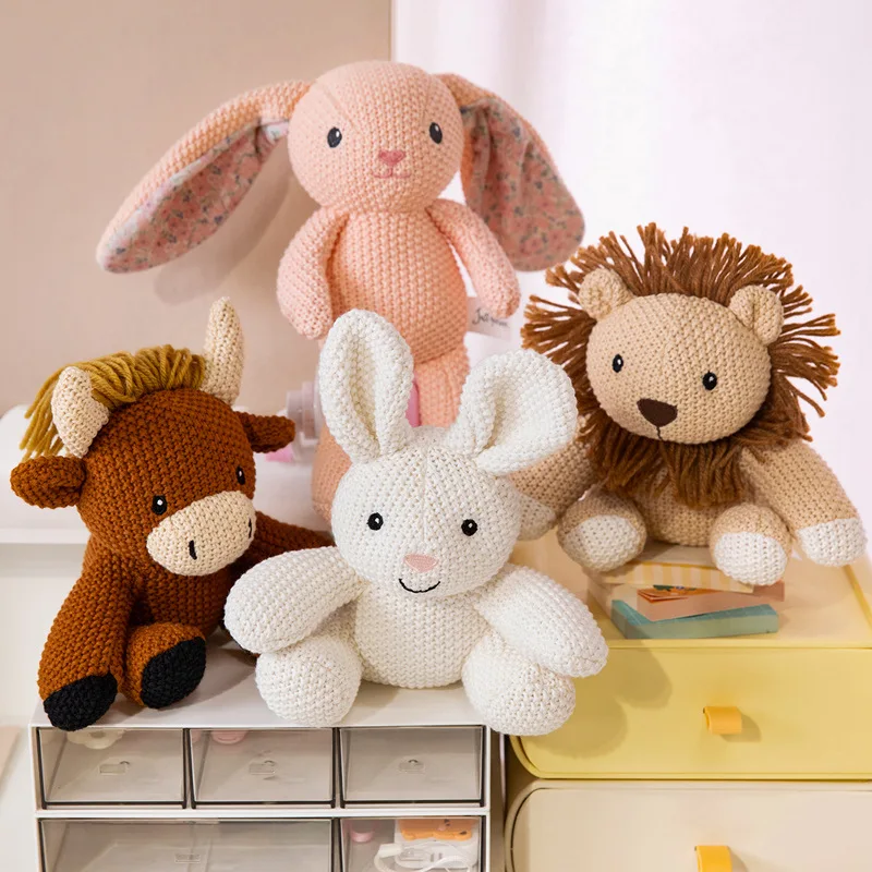 Boneca animal de malha artesanal urso coelho elefante raposa crochê boneca bebê brinquedo calmante brinquedo educativo fotografia adereços