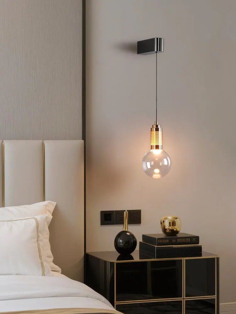 Grid sunset red pendant lamp, bedside bedroom lamp, glass lamp, corridor entrance hanging line lamp