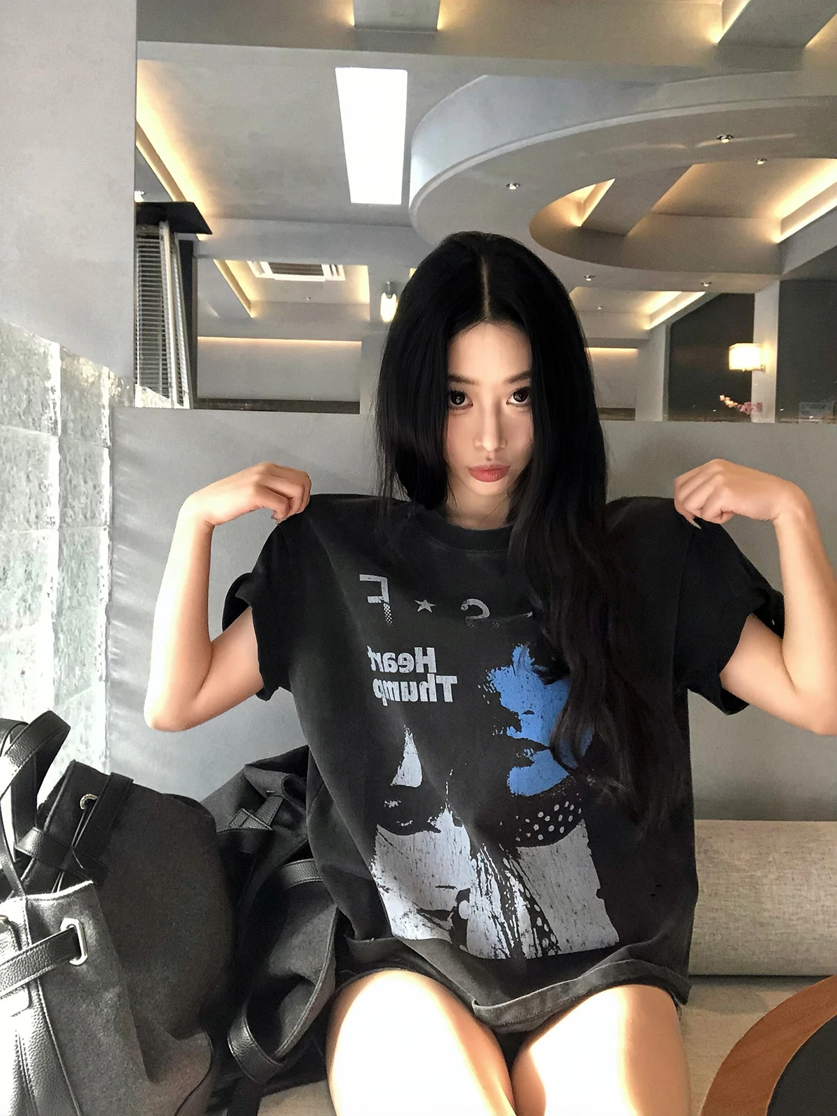 Sakura Cotton Short Sleeve T-Shirt Women's Lazy Versatile Washed Print Casual Style Loose Fit round Neck Top Summer Fashion