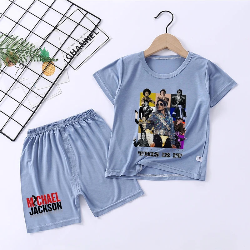 Michael Jackson Pajamas Set Boys Modal Soft Sleepwear Tops Shorts Suit Summer Home Loungewear Cool Singer Printed Nightwear Gift