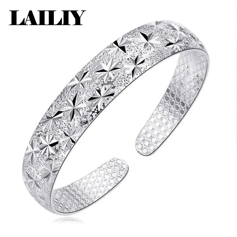 LAILIY 925 Sterling Silver Wide Opening Adjustable Bangle Bracelet For Woman Starry Sky Design Fashion Jewelry Engagement Gift