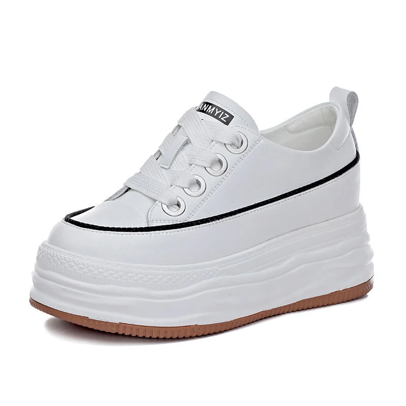 

High Quality 7CM Leather Platform Sneakers Wedge Shoes for Women Breathable Sneakers Casual Shoes Hidden Heel Zapatillas Mujer
