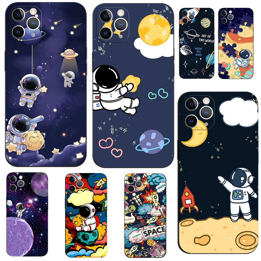 For iphone 11 Case for iphone 11 pro max Cover eleven coque etui 11pro Phone back Cover black tpu case Cartoon Astronaut