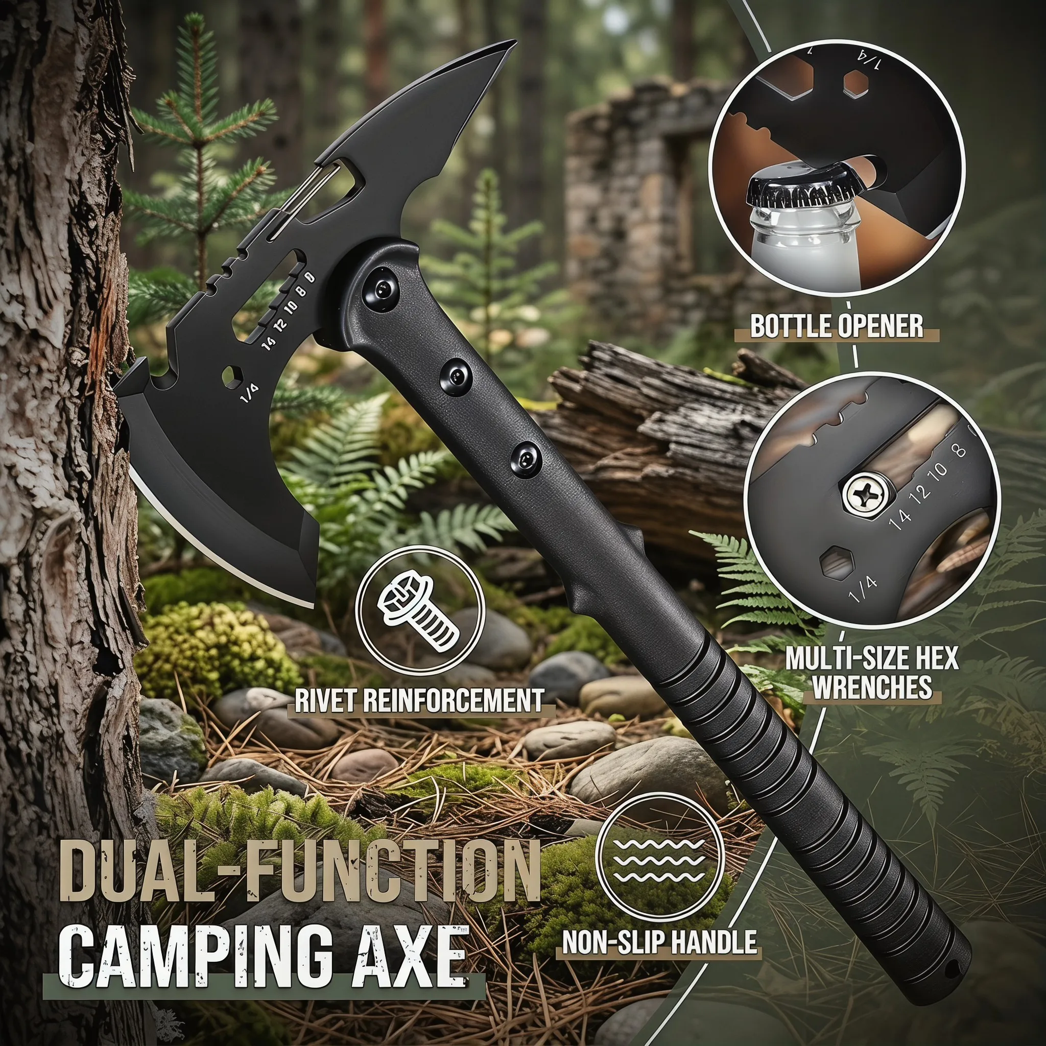 Outdoor Axe 2-Piece Kit - Multifunctional Tactical Hatchets with Sheaths, Outdoor Axe, Hack Axe, Camping Multipurpose Axe，All-in-One Survival Tools for Camping, Bushcraft, and Outdoor Work - view 6