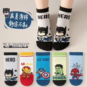 5 Paare Kinder Baumwollsocken Spider-Man Iron Man Hulk Thor Anime Kinder Jungen Kurzzeichnungen von Zeichnungen des Baby Spring Summer Hälfte y 6 Hauptverkauf Fantasy Iron Man Bebe - №6