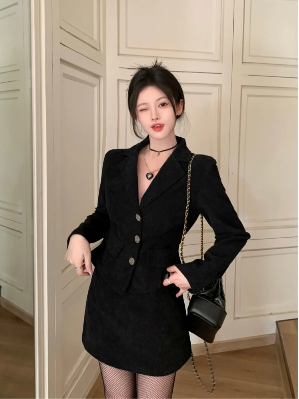 Traje Sle de talla grande Jaet Top otoño 2024 nueva falda f Faionable Age-Defng conjunto de dos piezas Ele Button-Up