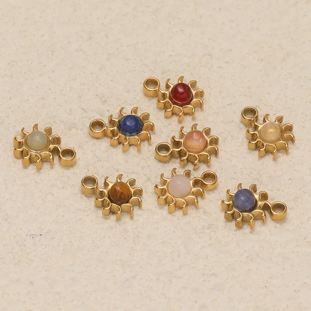 5 Stück Edelstahl-Anhänger mit 8mm Sonnenblumen-Natursteinen für DIY-Schmuckherstellung, Kinderhalsketten, Anhänger, Armbänder, Ohrringe – Detail 4