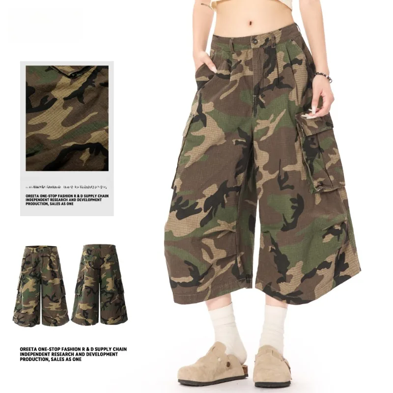 الأمريكية الرجعية التمويه العمل السراويل النساء الشارع المد فضفاض مستقيم سراويل تقليدية الشارع الشهير النساء