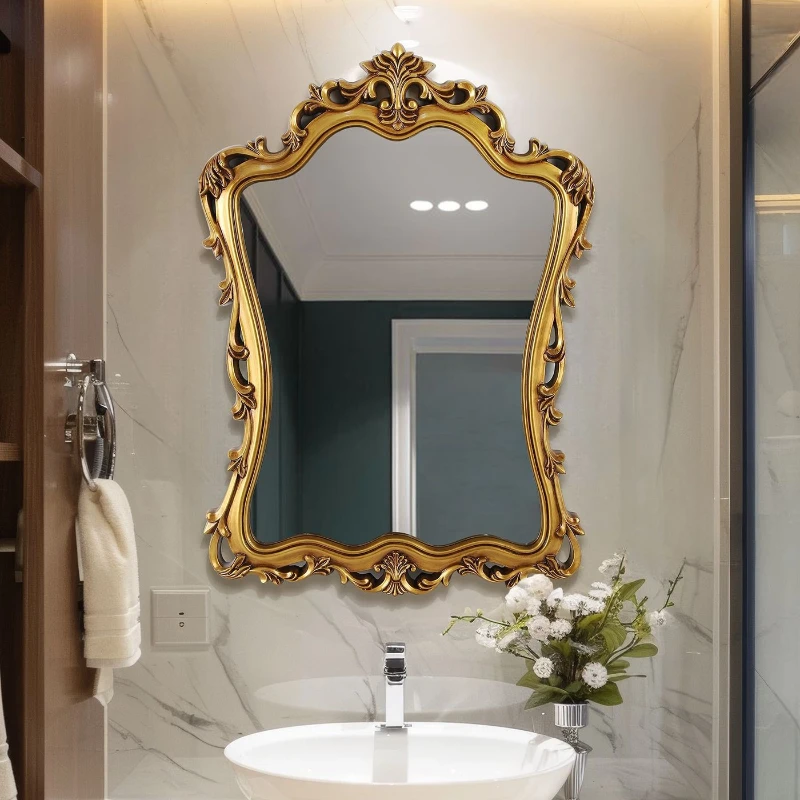 

European carved bathroom mirror French retro American bathroom hotel wall decorative mirror dressing bathroom