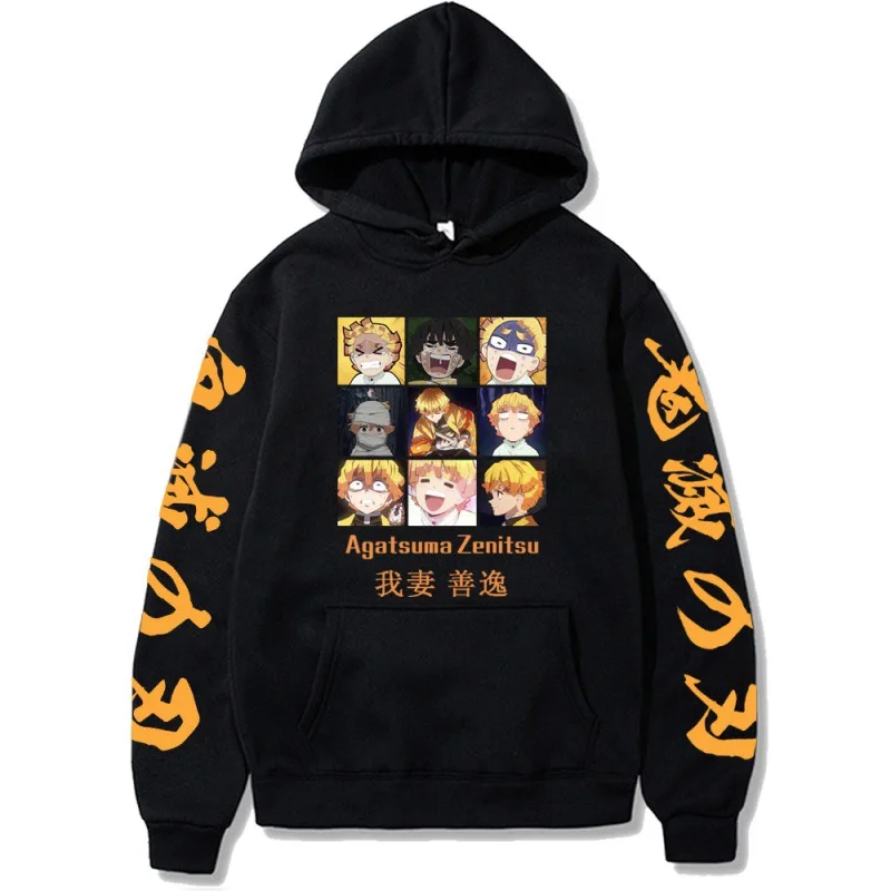 Anime Demon Slayer Agatsuma Zenitsu Hoodies Graphic Men's Sweatshirt Harajuku Streetwear Casual Unisex Comfortable Pullover