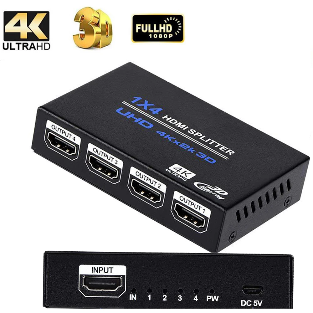 4K HDMI Splitter 4/2 port HDMI 1 in 4 out Splitter 4K 30Hz HDMI 1.4 Splitter for HDTV PC PS3 DVD HDCP 1.3