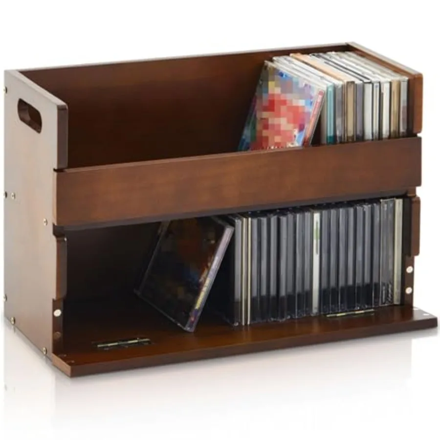 

2-Tier Wooden Cd Storage Holder Stand Cd Display Shelf Racks with Carrying Handles Cassette Tape Organizer Shelf for Movie Case