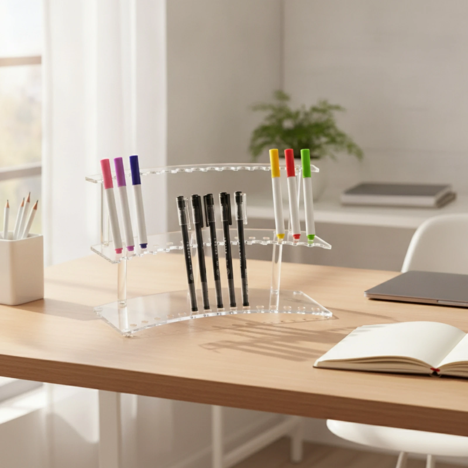 Acrylic Pen Display Rack Transparent Three-Tier Marker Organizer Multi-Level Fountain Pen Stand Tiered Clear Makeup Brush Holder