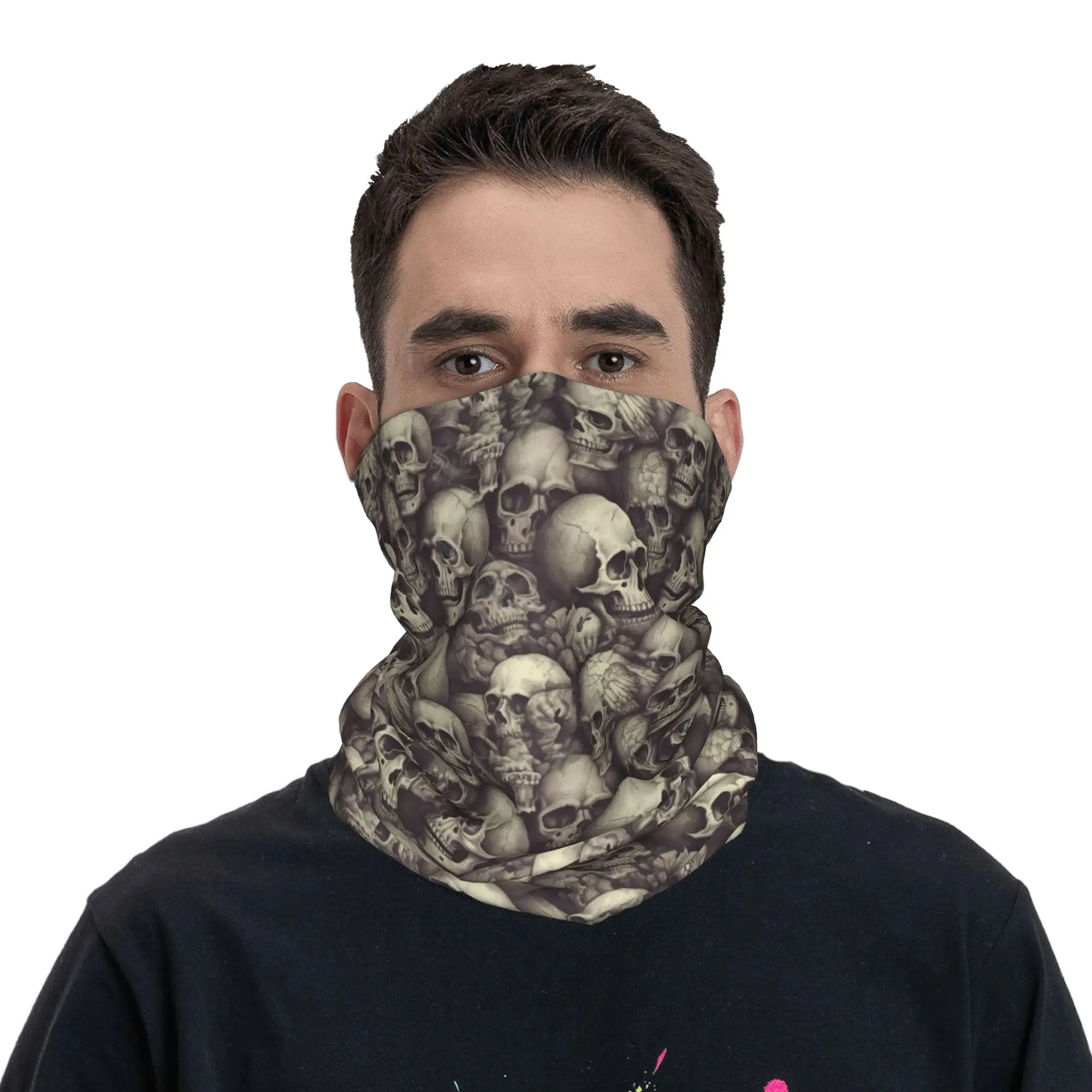 Horror SKeleton Gothic Skull Bandana Winter Neck Warmer Men Windproof Wrap Face Scarf for Hiking  Gaiter Headband