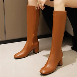 Autumn Winter Women's High Boots Zipper Brown Knee High Boots Women Shoes Elegant Comfortable Long Shoes Ladies Large Size 48