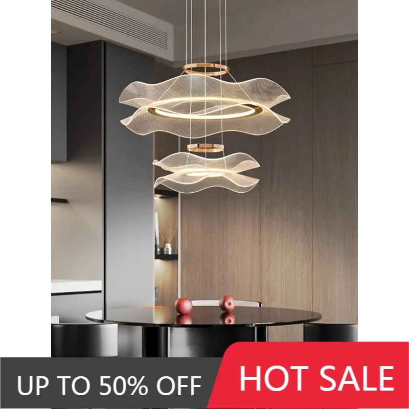 Nordic High-end Luxury LED Chandelier Lotus Acrylic Transparent Pendant Light Home Room Decoration Living Dinning Lamps Fixtures