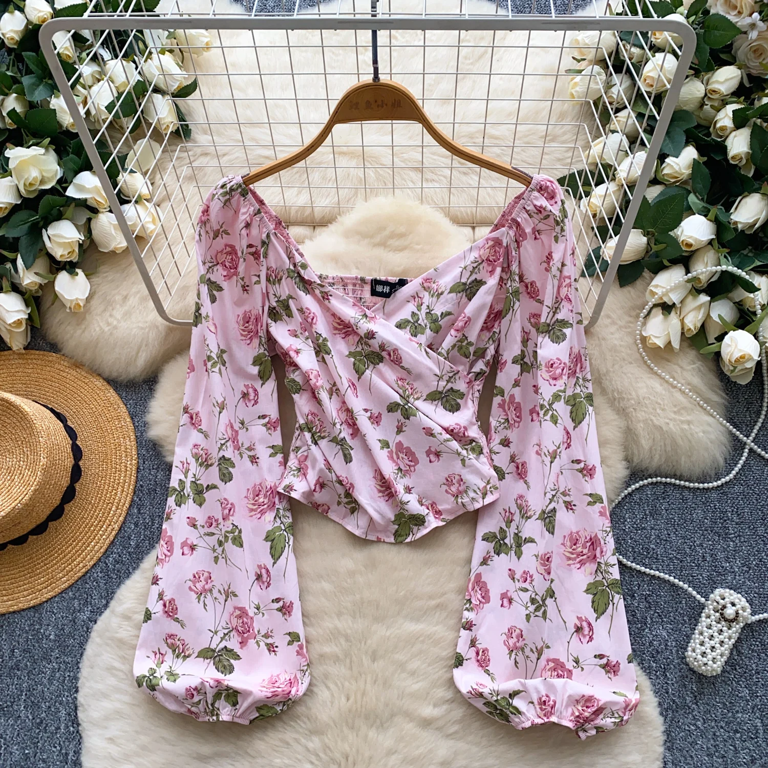 Y2K 고스 스파이스 걸 크리스크로스 프린트 플리츠 롱 슬리브 티셔츠 여성 슬림 탑 여성 의류