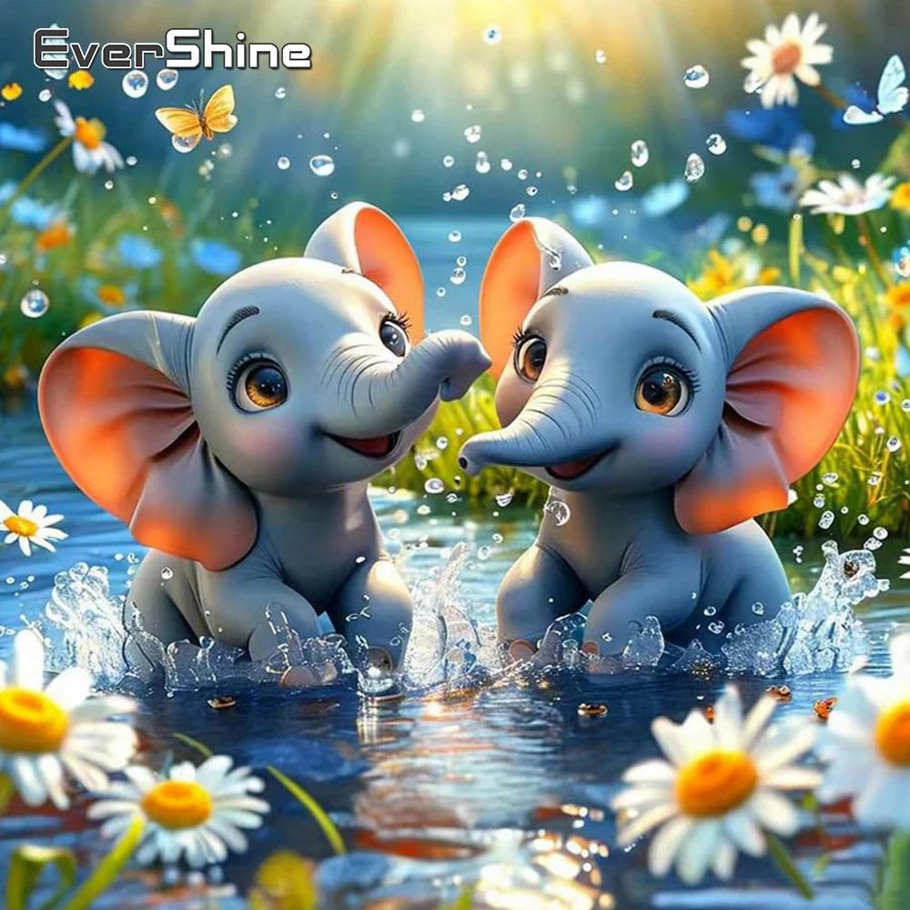 Evershine Diamant-Stickerei, Elefant, voller Bohrer, quadratisch, Diamant-Gemälde, Tiermosaik, Blume, Strasssteine, Wanddekoration