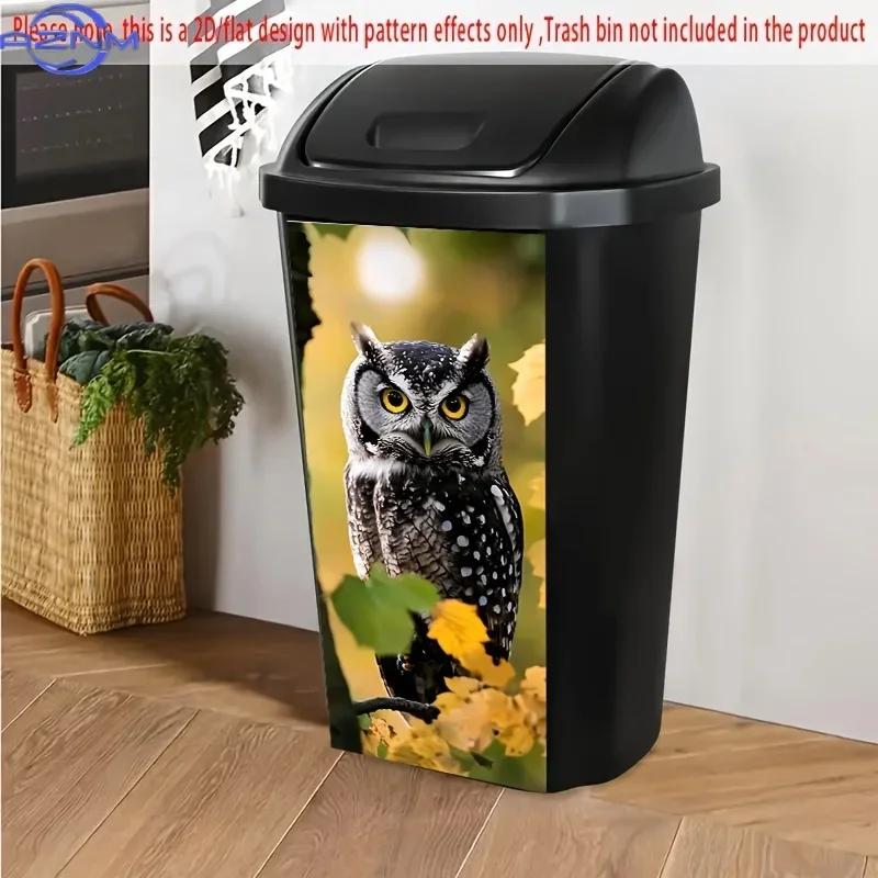 2D 1PCOwl in Autumn Setting Self-Adhesive Dustbin Stickers, Non-festive PVC Trash Can Decorative Stickers,  Suitable for Autum
