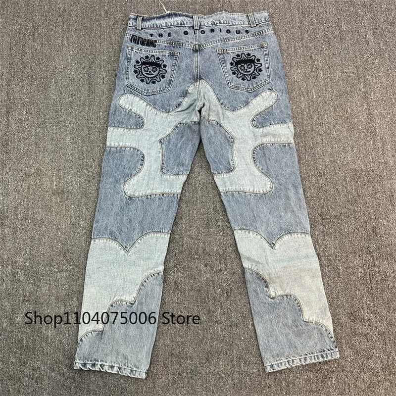 

Fashion Harajuku Hip Hop Retro Glo Gang Casual Splicing Mid Waist Jeans High Quality Cotton