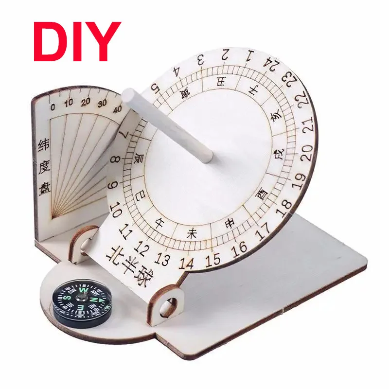 

DIY Wooden Equatorial Sundial Clock Wooden Building Scientific Model DIY Teaching Aid Educational Toys For Kids Desk Accessories