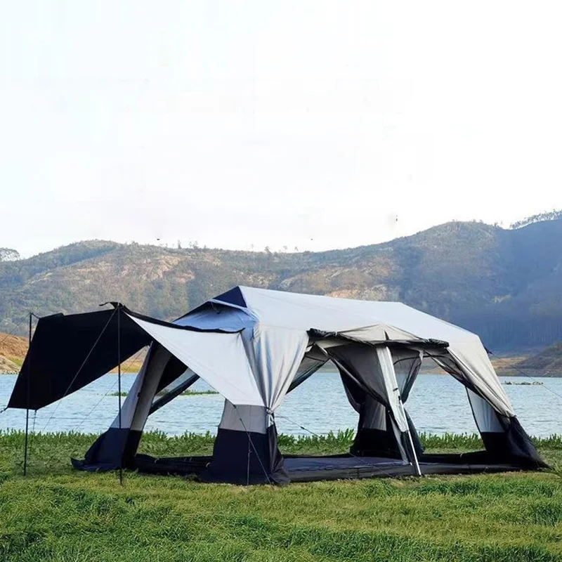 

Automatic Outdoor Camping Tent, Waterproof Aluminum, 2 Bedrooms and One Living Room, Leisure Family Tour Shelter, 4-6 Person