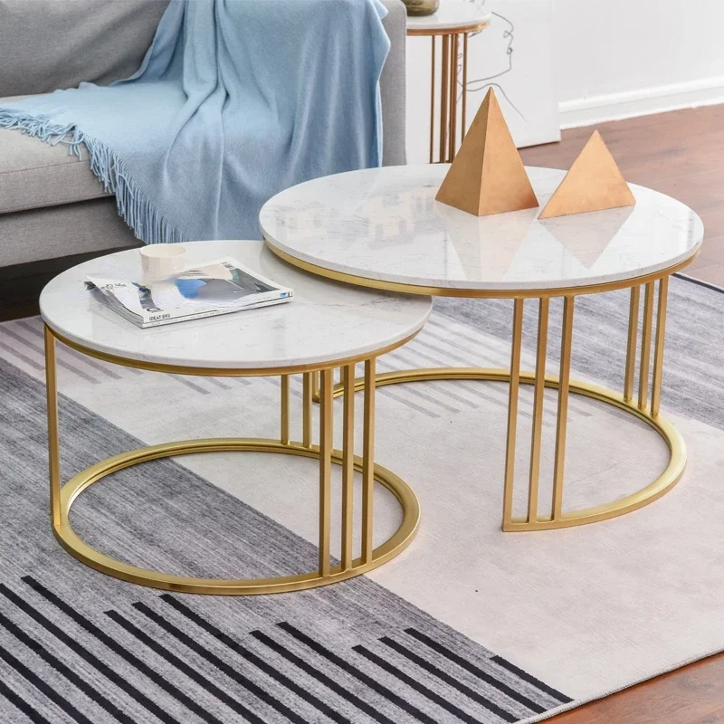 cheap modern gold metal wire frame stainless steel coffee table 2 piece round marble top coffee table end tea side table set