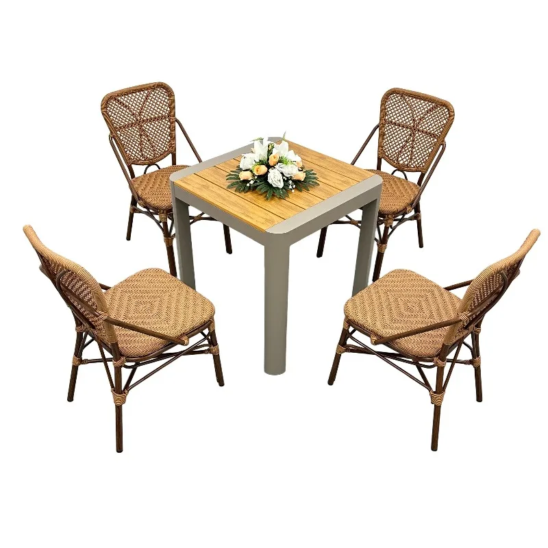 *Durable Aluminum Frame Bistro Dining Table Set Stylish Outdoor Furniture Weather Resistant Stackable French Design Park