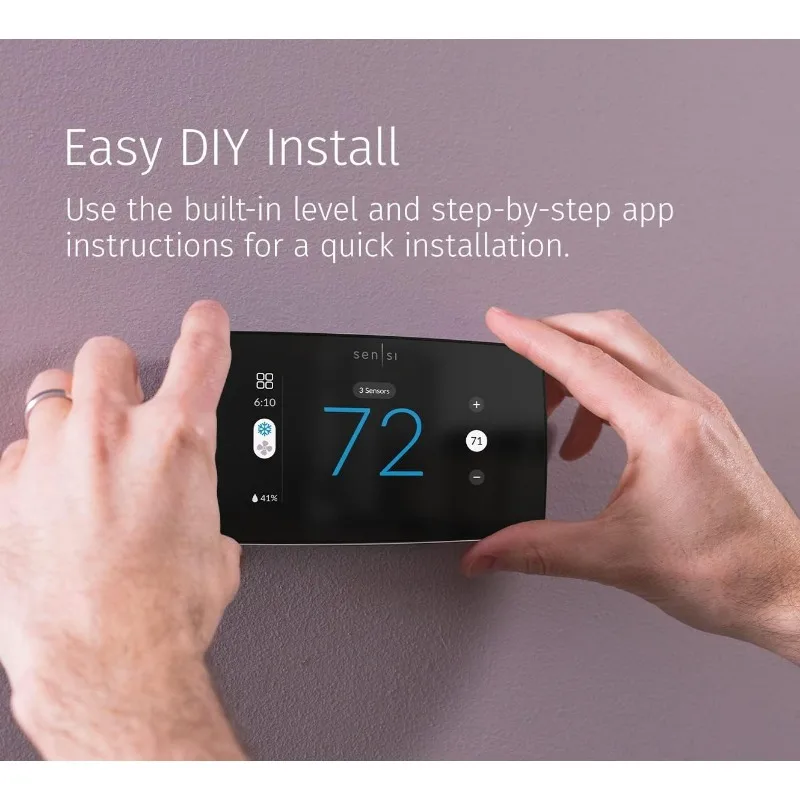Sensi Touch 2 inteligentny termostat z kolorowym wyświetlaczem dotykowym, programowalne, Wi-Fi, prywatność danych, aplikacja mobilna, łatwe do wykonania