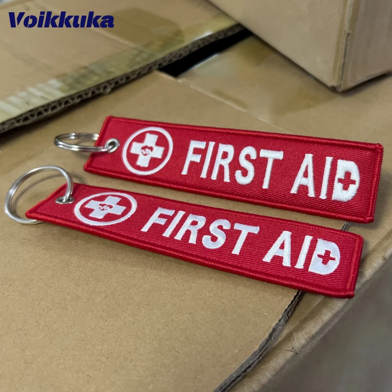 1PC/2PCS/3PCS Set Sale Both Sides Embroidery Red Cross Frame First Aid Tag Keychain Backpack Pendant Key Accessories