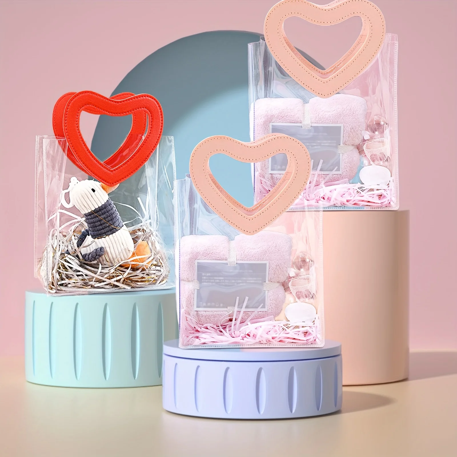 3pcs-Transparent PVC Valentine\'s Day carrying bag, Love carrying Instagram style gift bag, Wedding carrying gift bag