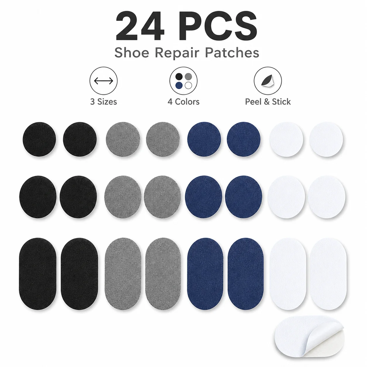 24Pcs Multi Color Self-Adhesive Shoe Repair Patches, No Sew Fabric Shoe Patches for Sneaker Toe Heel Mesh Hole Repair