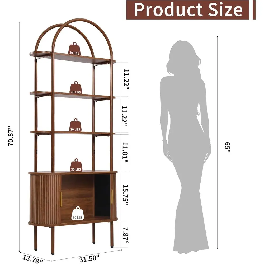 Turtle&Myrtle Tall Arched Bookshel, Century ern luted Bookcase Cabinet with Sliding Do, Curved Metal e Bookcase, Industrial Stor
