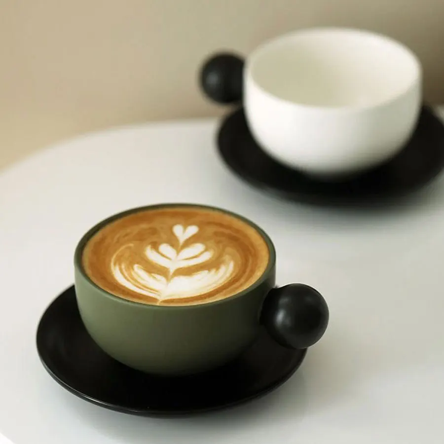 Nordic Contrasting Coffee Cup Plate Set Creative Handle Mugs Retro Matte Ceramic Drinkware Exquisite Afternoon Tea Gift Suit view 5