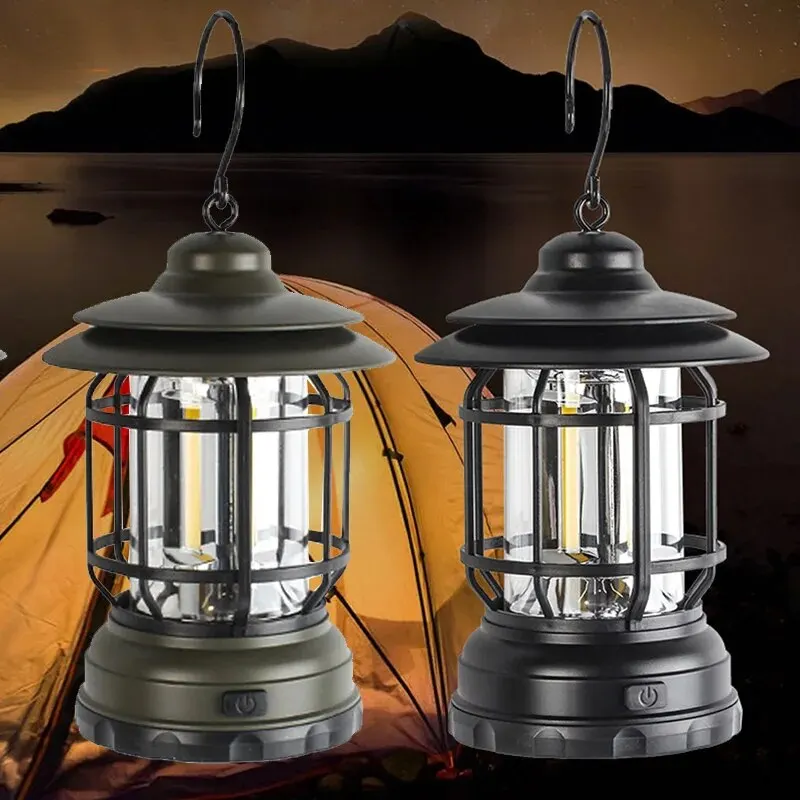 Retro Mini Camping Lantern Warm White Travel Tent Vintage Outdoor Lighting Portable Fishing Lamp Battery Version Without Battery