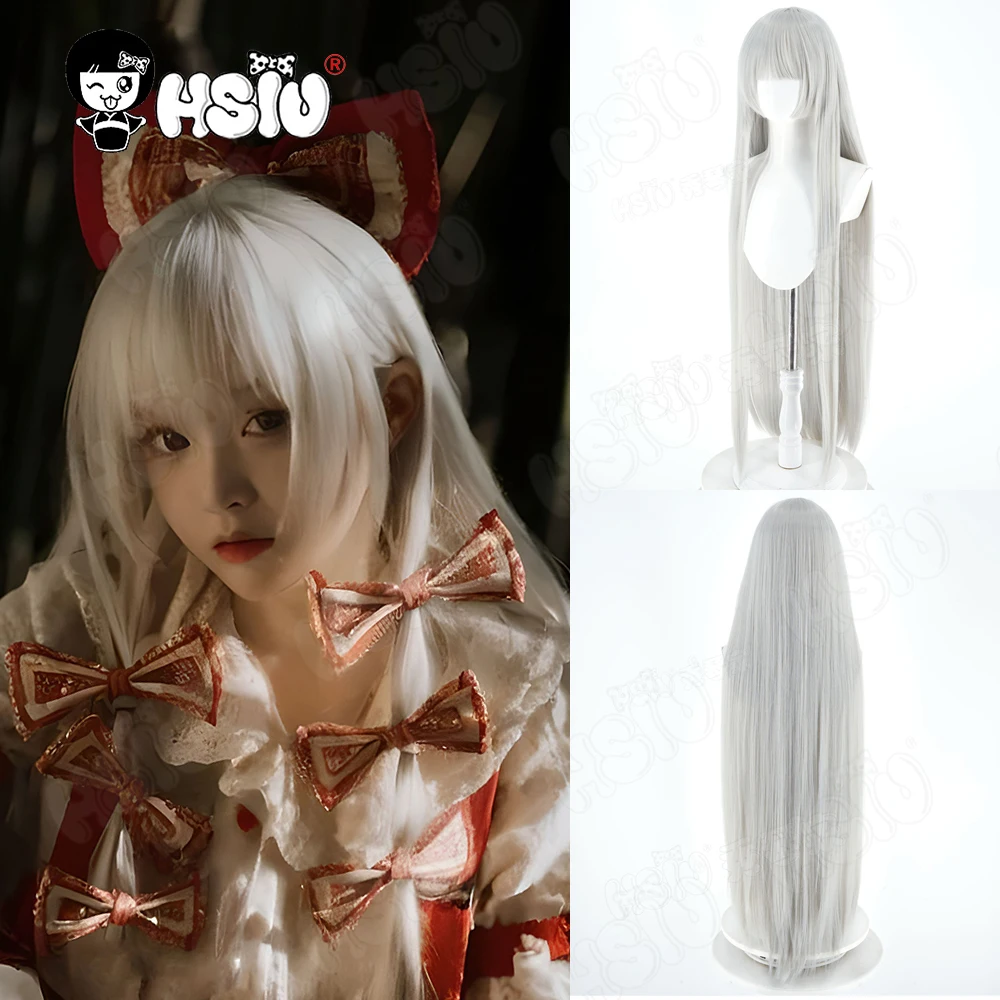 

Fujiwara no Mokou Косплей Парик Синтетический парик из волокна「HSIU」100 СМ серебристо-белый длинный парик Touhou Project Fujiwara no Mokou Косплей