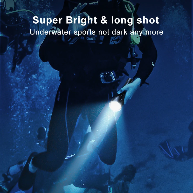 Smiling Shark SDQ20 Diving Flashlight Led M90 Rechargeable Underwater Lamp Super Bright Torchlight with Rope for Deep Diving