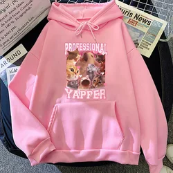 Professional Yapper Meme Cat Hoodie with Hooded Cute Fleece Sweatshirt Long Sleeve Kawaii Clothing Ropa Mujer Harajuku Pullovers