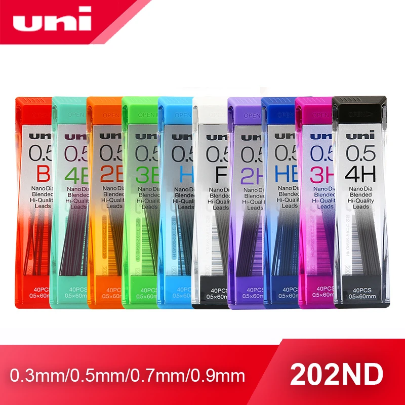 1pcs UNI Mechanical Pencil Lead 0.3/0.5/0.7/0.9-202ND Nano Diamond Extra Hard Pencil Refills Pencil Lead Black HB/2B/2H/3B/4B